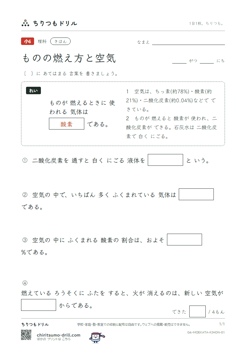 ものの燃え方と空気 きほん その1の見本
