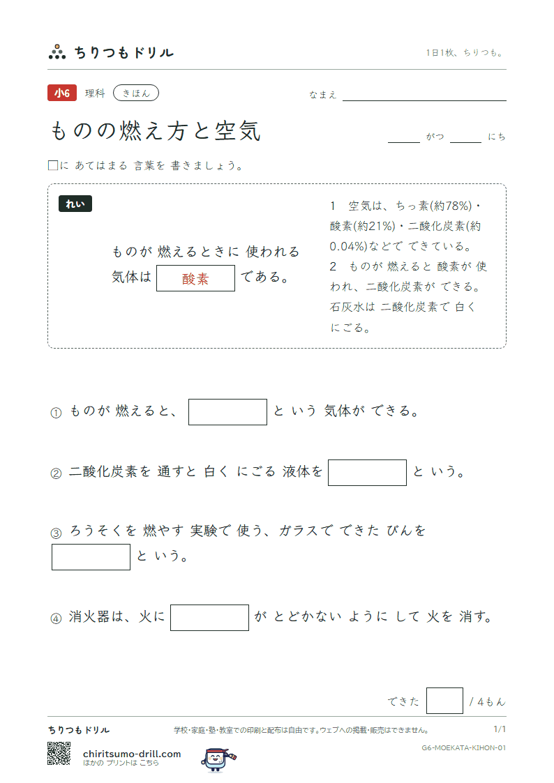 ものの燃え方と空気 きほん その1の見本