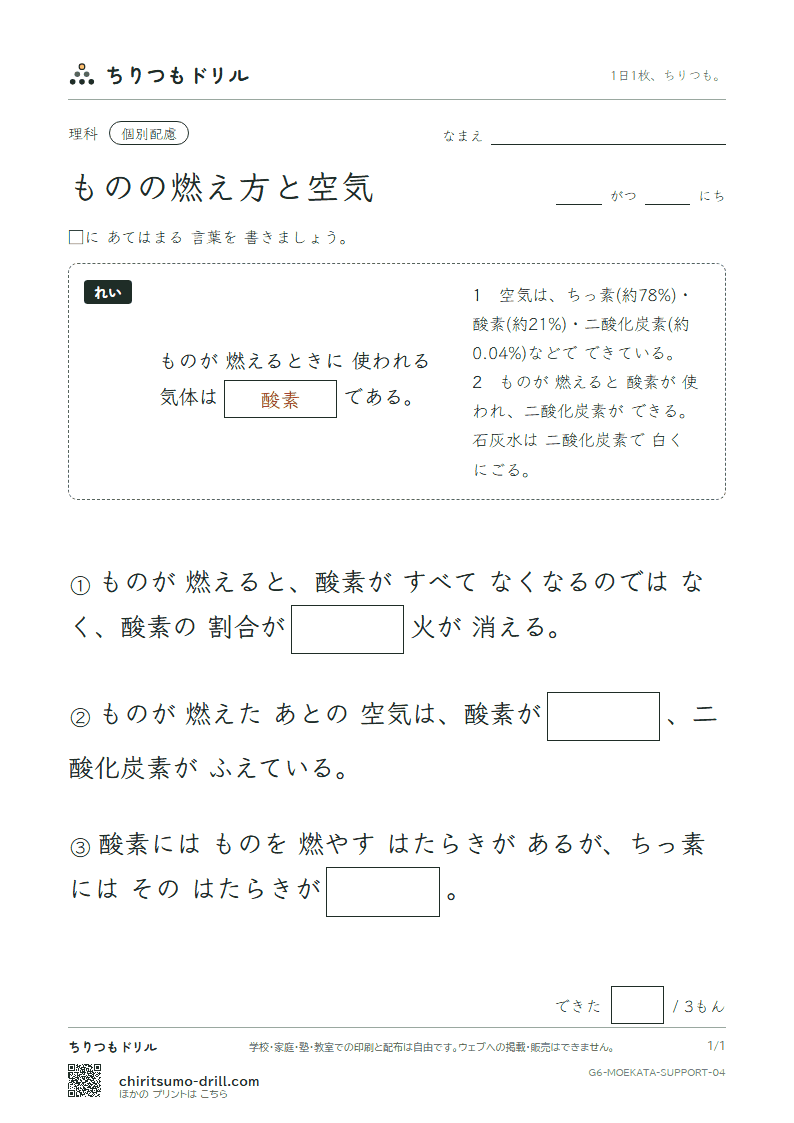 ものの燃え方と空気 大きな枠つき その4の見本