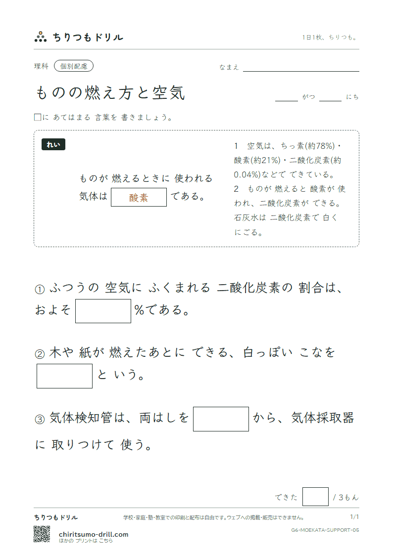 ものの燃え方と空気 大きな枠つき その5の見本
