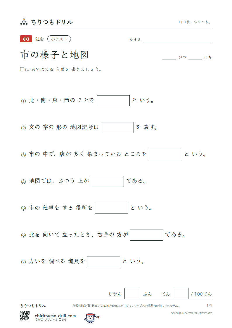 市の様子と地図 小テスト その2の見本