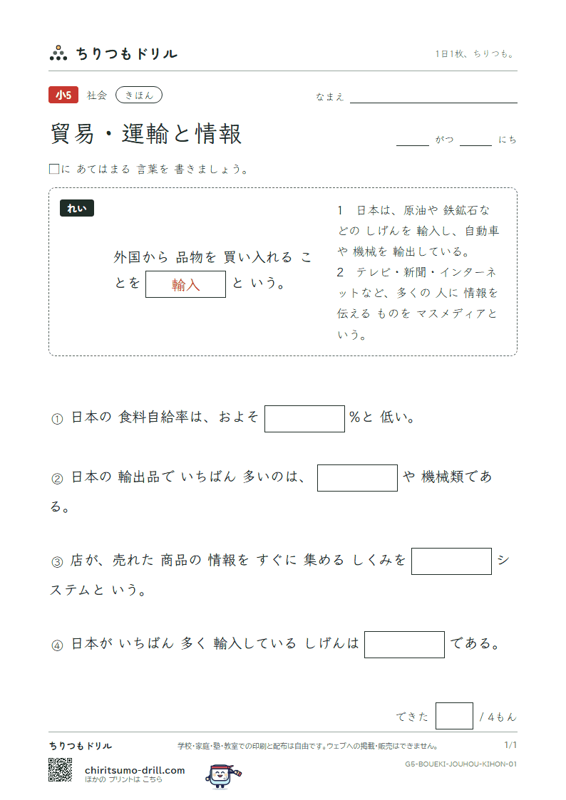 貿易・運輸と情報 きほん その1の見本