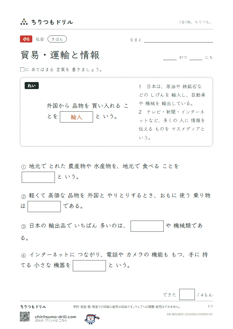 貿易・運輸と情報 きほん その1の見本