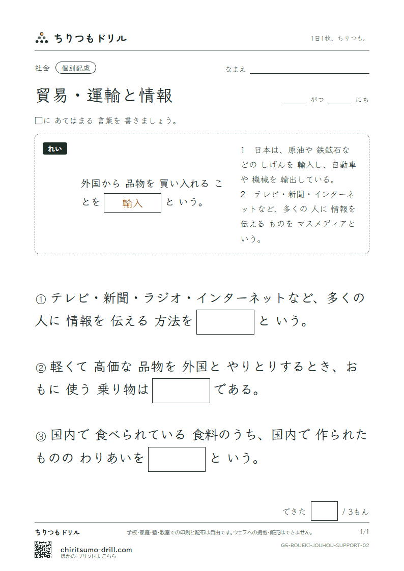 貿易・運輸と情報 大きな枠つき その2の見本