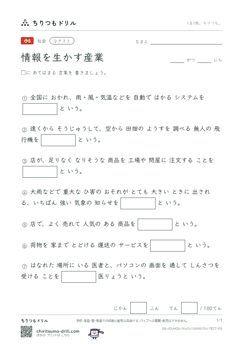 情報を生かす産業 小テスト その3の見本
