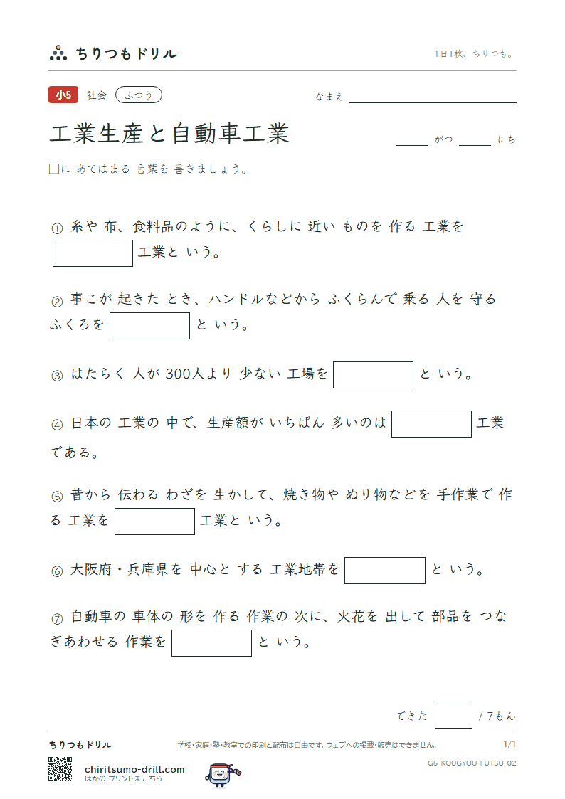 工業生産と自動車工業 ふつう その2の見本