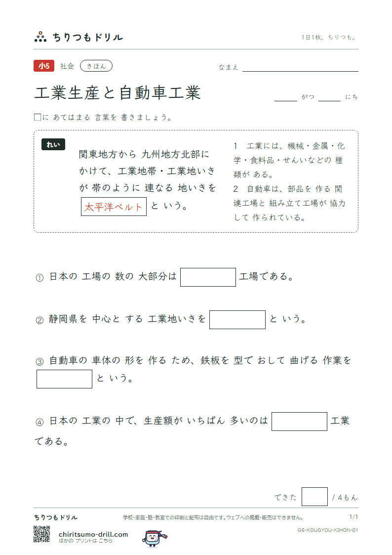 工業生産と自動車工業 きほん その1の見本
