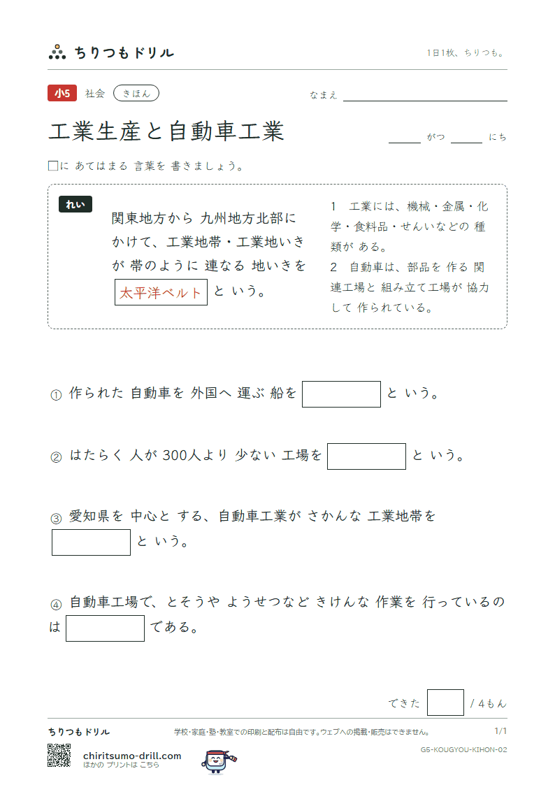 工業生産と自動車工業 きほん その2の見本
