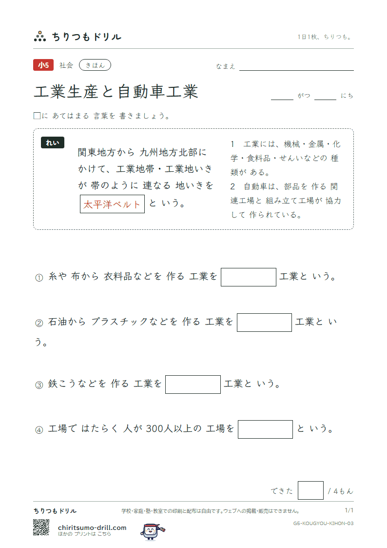 工業生産と自動車工業 きほん その3の見本