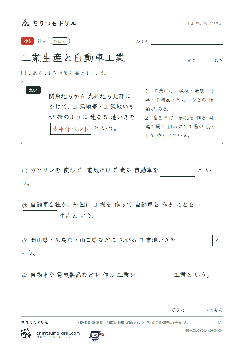 工業生産と自動車工業 きほん その4の見本