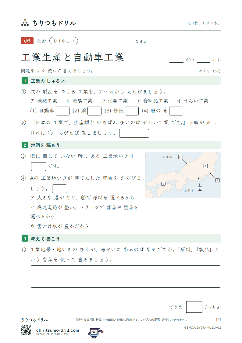 工業生産と自動車工業 むずかしい その2の見本