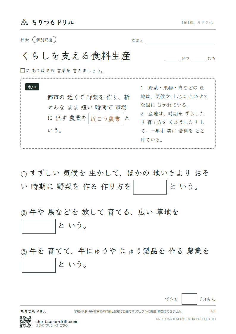 くらしを支える食料生産 大きな枠つき その3の見本