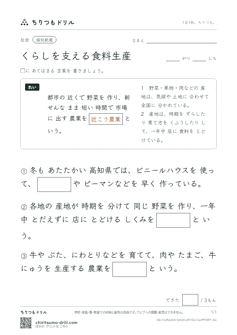 くらしを支える食料生産 大きな枠つき その4の見本