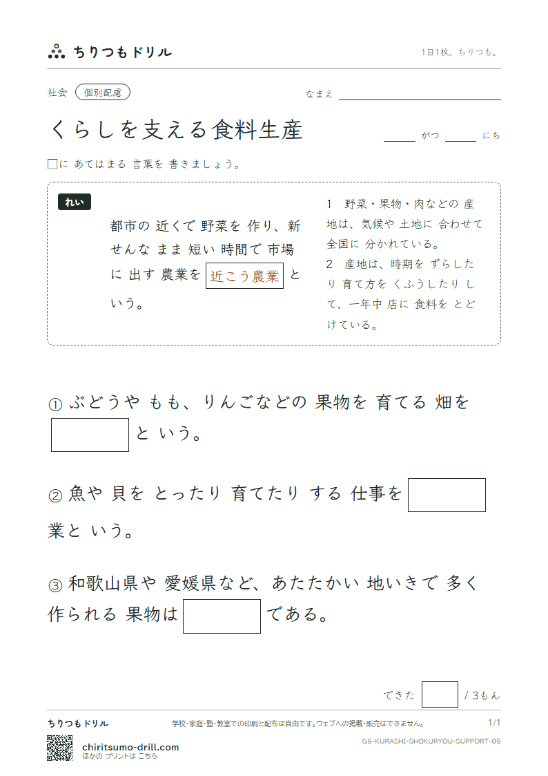 くらしを支える食料生産 大きな枠つき その5の見本