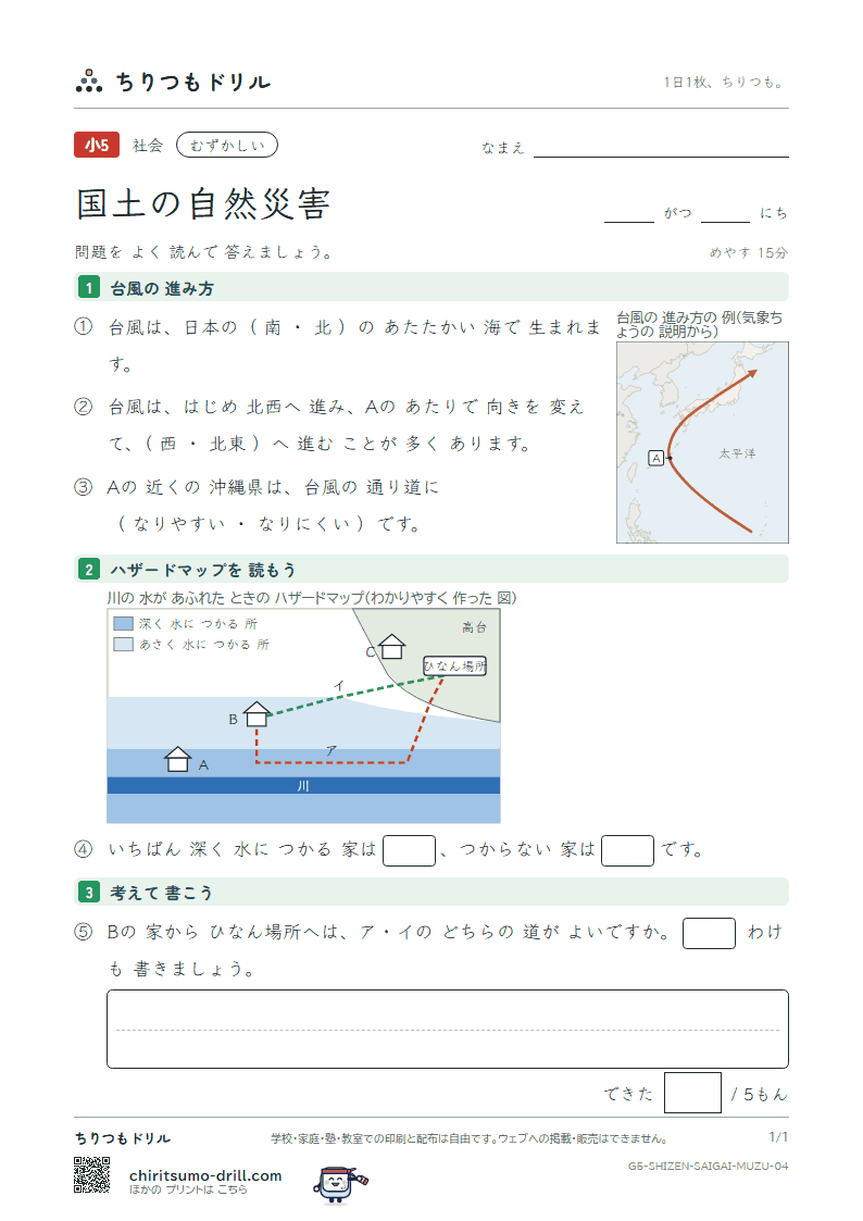 国土の自然災害 むずかしい その4の見本