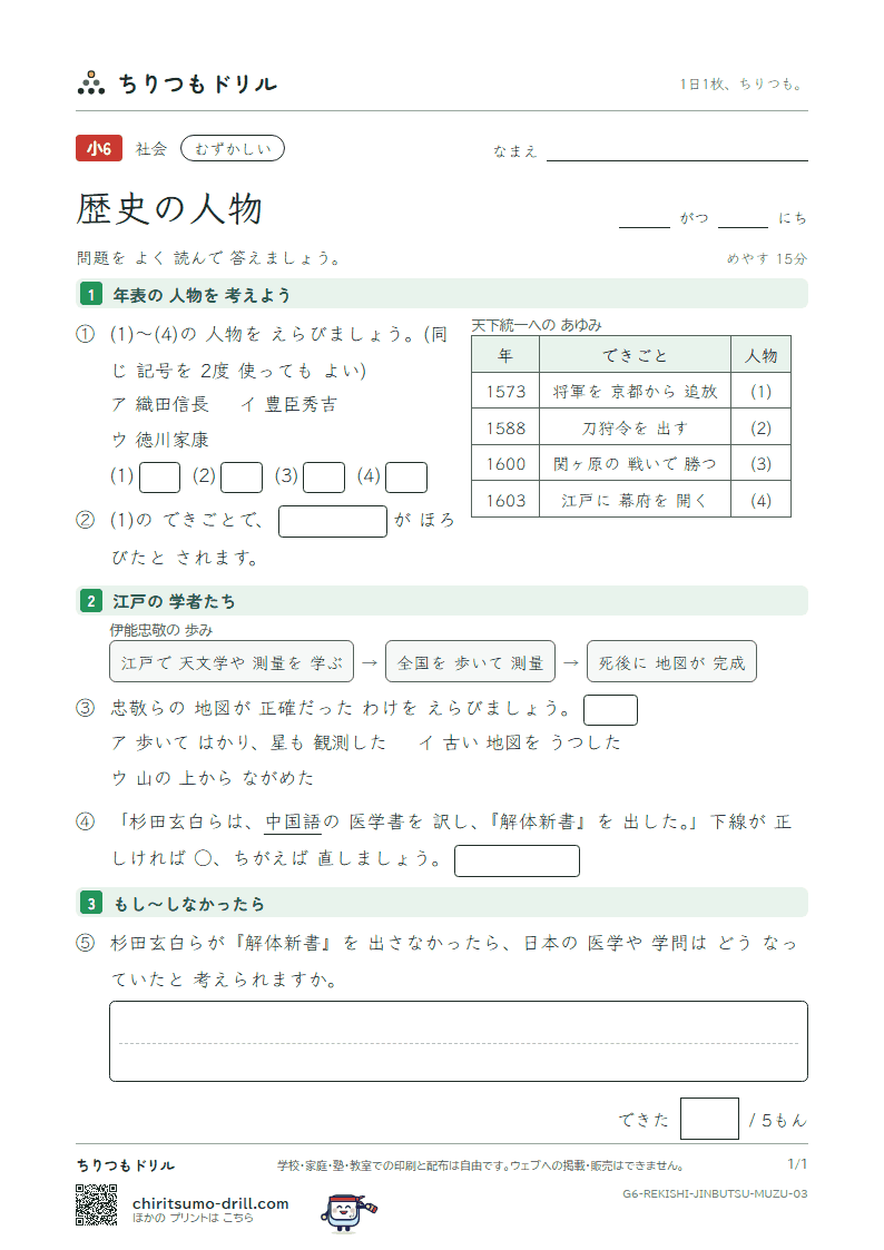 歴史の人物 むずかしい その3の見本