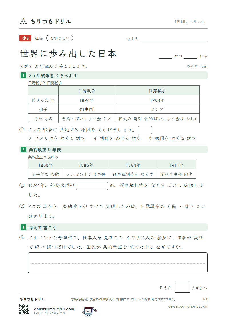 世界に歩み出した日本 むずかしい その1の見本