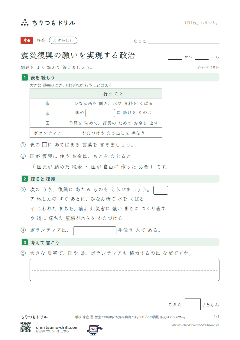 震災復興の願いを実現する政治 むずかしい その1の見本