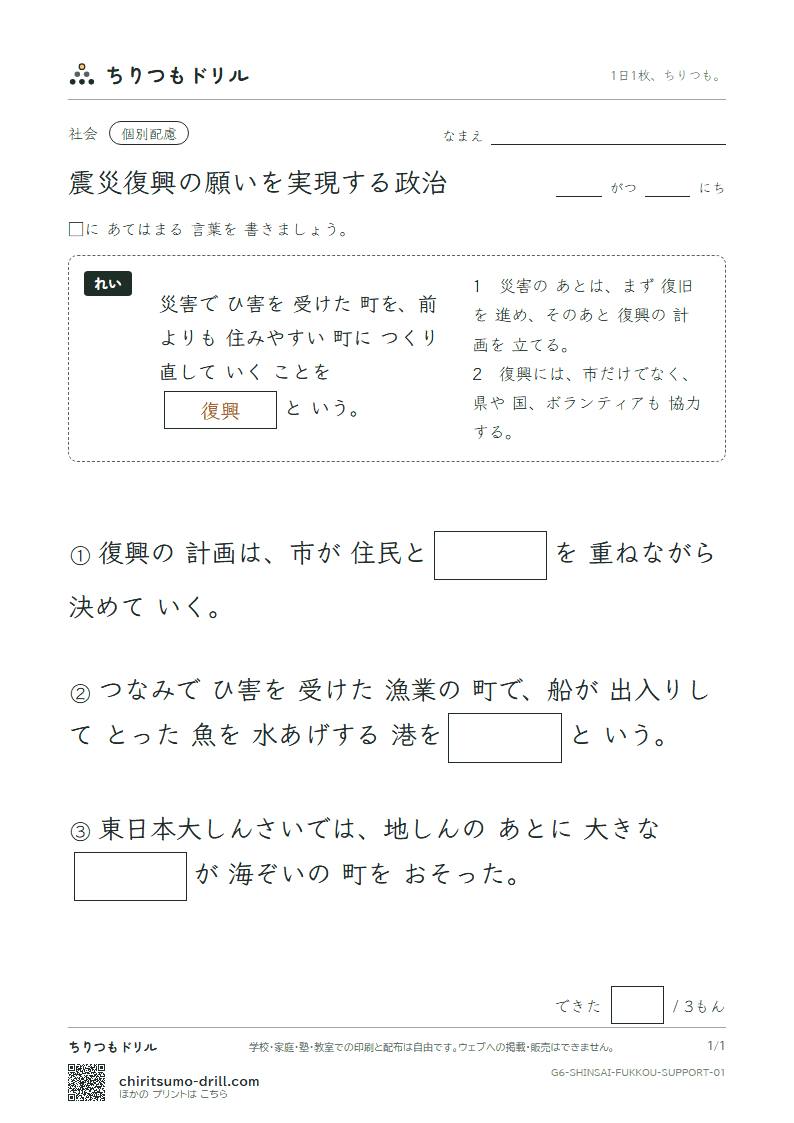 震災復興の願いを実現する政治 大きな枠つき その1の見本